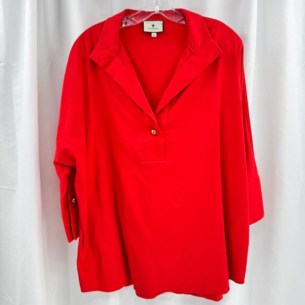 Tuckernuck Pullover Top V-Neck Red Sz M Holiday